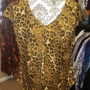 Express Brown Leopard Print V-Neck Blouse